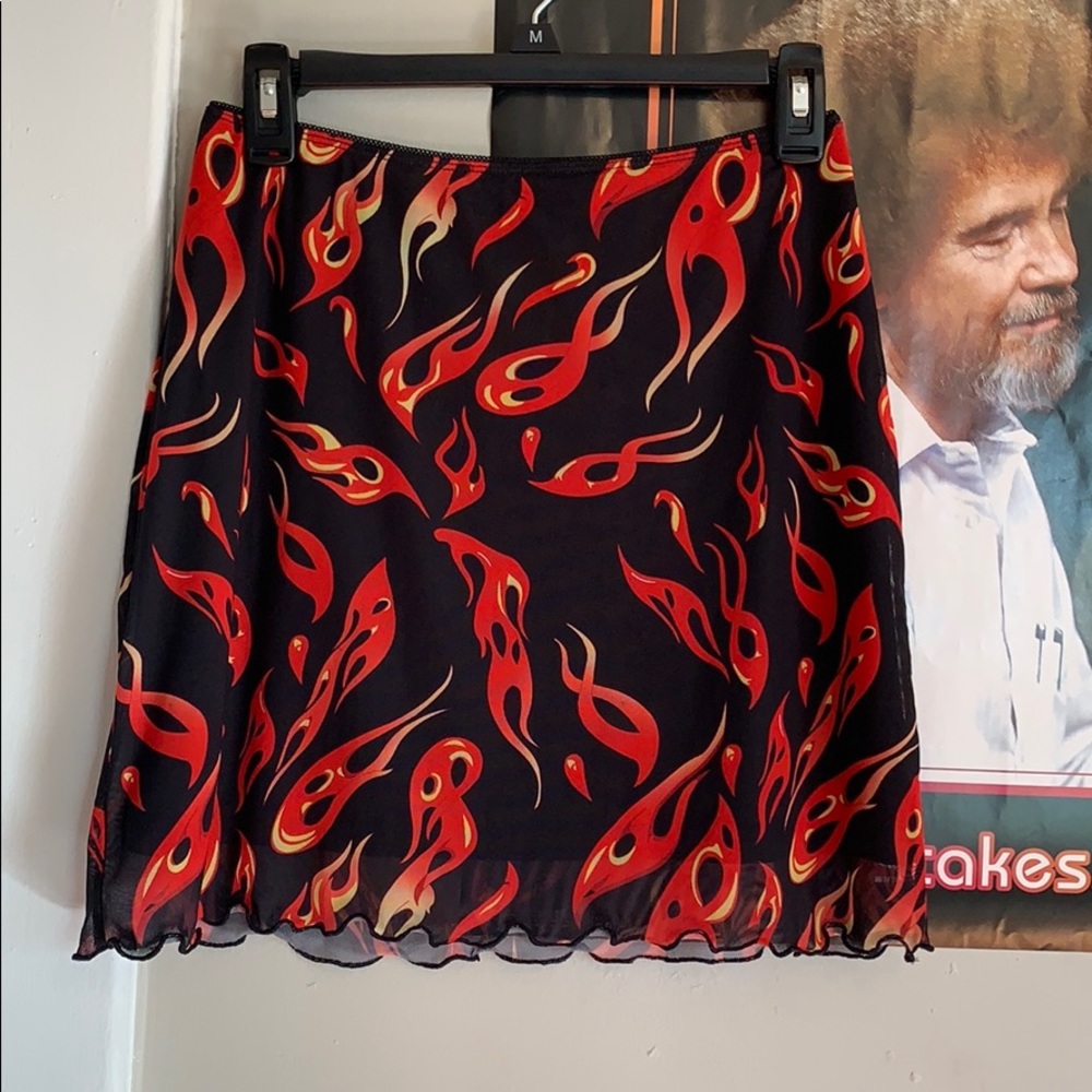 Flame Print Lettuce Edge Skirt